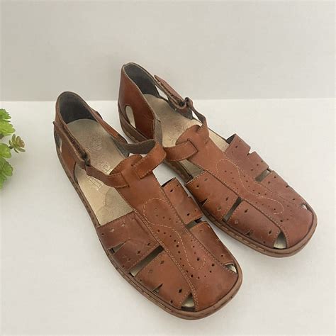 Rieker Antistress Brown Leather Laser Cut Sandals Siz Gem