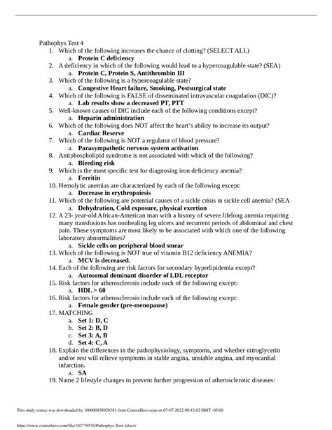 Nurs Pathophysiology Test Questions And Answers Portage