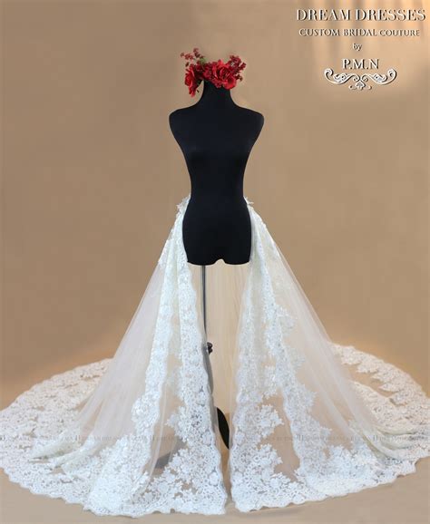 Bridal Detachable Cathedral Train With Two Layer Lace Trim Angie