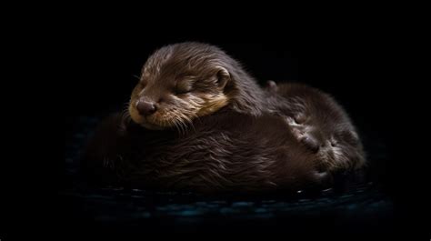 Premium AI Image | Baby otter sleeping on mommy otter water ripples ...