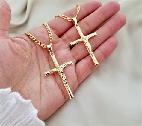 Gold Crucifix Necklace For Men 18k Gold Filled Mens Crucifix