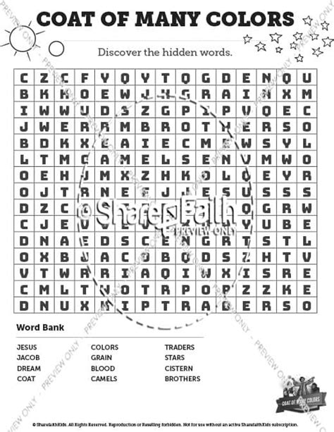 Sharefaith Media Genesis 37 Coat Of Many Colors Word Search