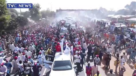 Mammoth Crowd Welcomes Gov Abba Yusuf Back To Kano State After Supreme