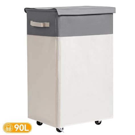 BGTREND Large 90L Rolling Laundry Hamper With Lid Collapsible Clothes