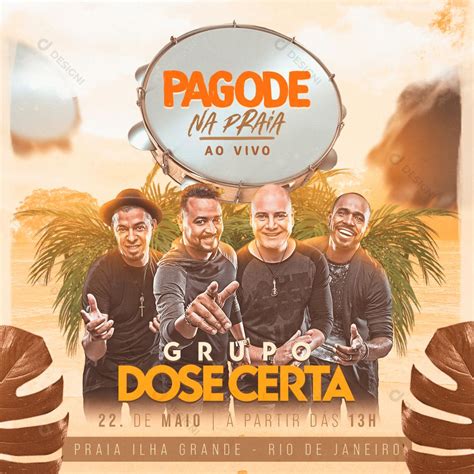 Flyer Pagode Ao Vivo na Praia Social Media PSD Editável Pagode ao