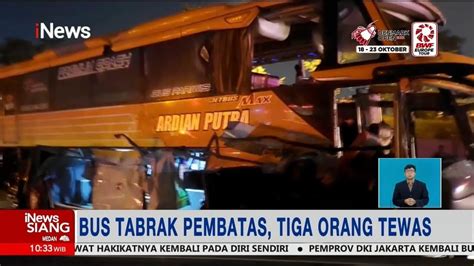 Bus Pariwisata Tabrak Pembatas Jalan Tol Sidoarjo Tiga Orang Tewas