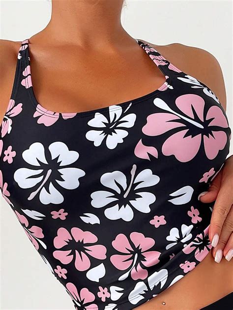 Shein Swim Bikini Mit Neckholder Blume Muster Seitlichem Schn Rzug