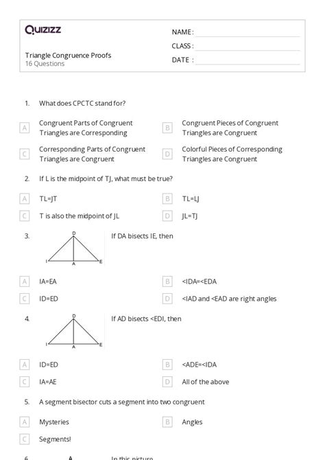 Congruence Worksheets For Th Grade On Quizizz Free Printable