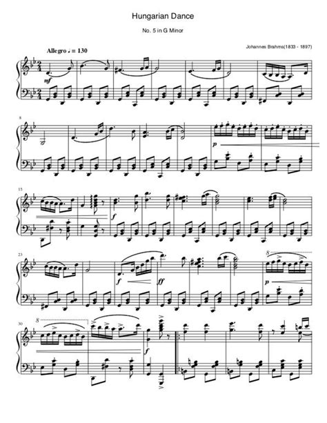 Piano Music Sheets Hungarian Dance No In G Minor By Johannes Brahms