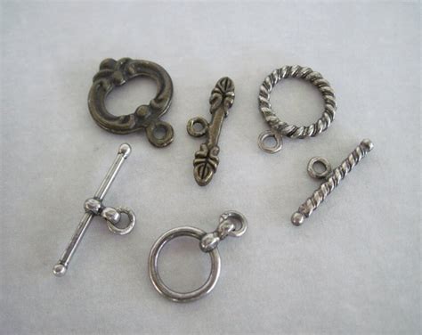 Vintage Toggle Clasps Set Of 3 Silver Antique Bronze