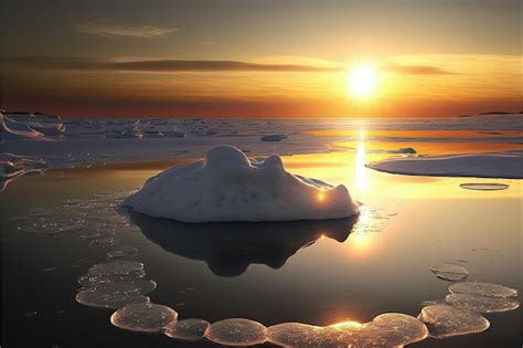 Una Puesta De Sol Sobre El Oc Ano Rtico Con Un Gran Iceberg En Primer