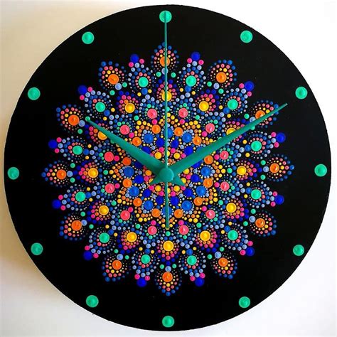 Colorful Mandala Dotted Clock Etsy Mandala Painted Rocks Mandala