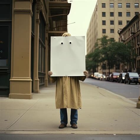 Premium Photo A Person With A Cardboard Box On Their Head Stands On A