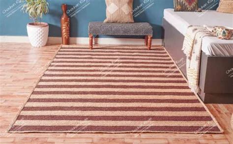 Abstract Hand Braided Rectangle Jute Rug Beige And Brown Stripes Lines