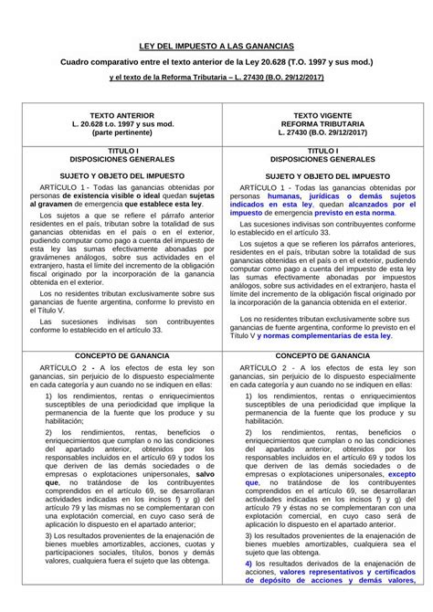 Pdf Ley Del Impuesto A Las Ganancias Cuadro Comparativo … · L 20 628