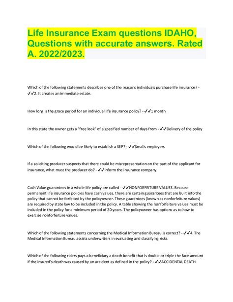 Life Insurance Exam Questions And Answers Life Insurance Exa