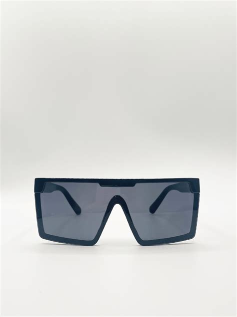 Black Oversized Flat Top Square Frame Sunglasses