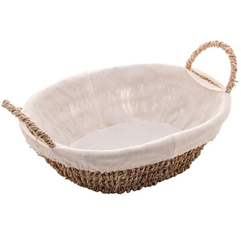 Cesta Oval De Fibra Natural Forro De Tecido X X Importados