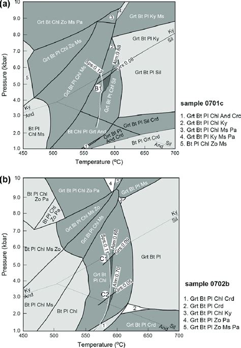 Calculated P T Phase Diagram Section With Compositional Contours Download Scientific Diagram