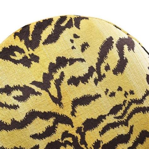 Hollywood Regency Round Tiger Print Velvet Upholstered Ottoman Or Foot