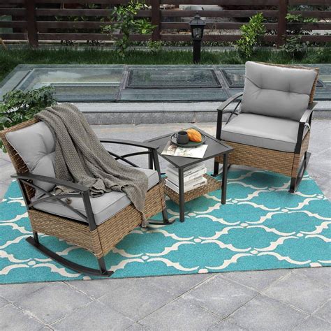 Tiramisubest Piece Wicker Patio Conversation Set With Beige Cushions