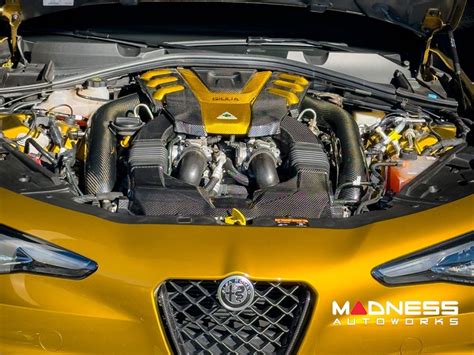 Alfa Romeo Giulia Engine Cover Carbon Fiber W Yellow Accents