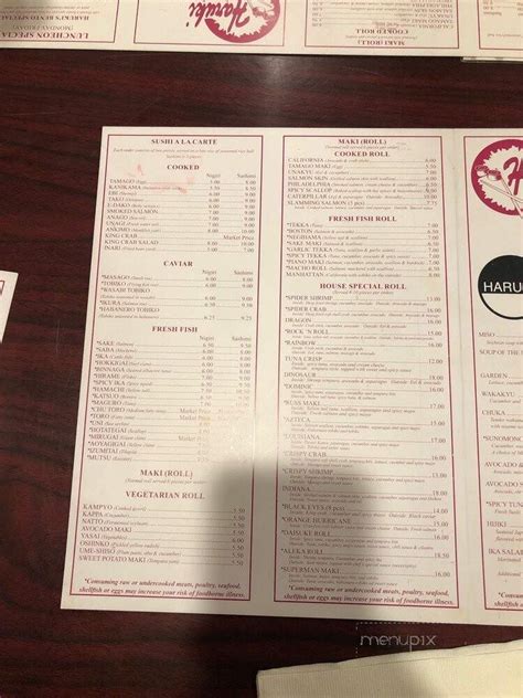 Menu Of Haruki Restaurant In Cranston Ri 02920