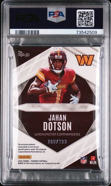 2022 Panini Phoenix RPS Rookie Auto Jersey RJA JD Jahan Dotson 299