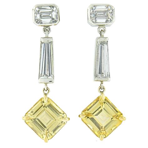 Diamond 18k Yellow Gold Platinum Figure Of Eight Drop Dangle Earclip Earrings For Sale At 1stdibs