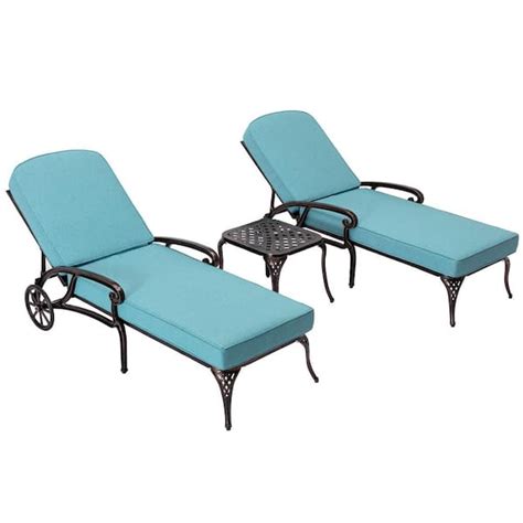 Deswan Messer Bronze 3 Piece Aluminum Outdoor Chaise Lounge With Green