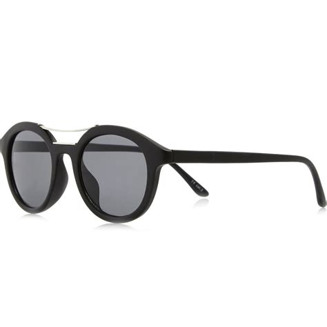 Lyst River Island Black Chunky Brow Bar Round Sunglasses In Black For Men