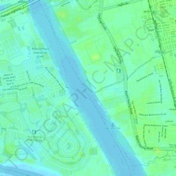 Yangon River Topographic Map Elevation Terrain