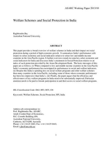 Pdf Welfare Schemes And Social Protection In India