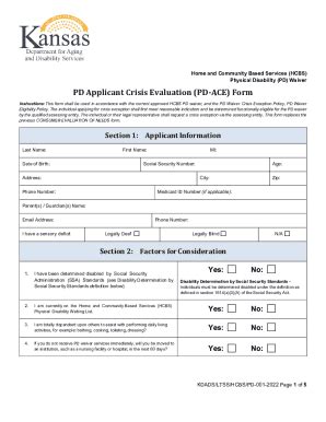 Fillable Online PD Applicant Crisis Evaluation PD ACE Form KDADS Fax