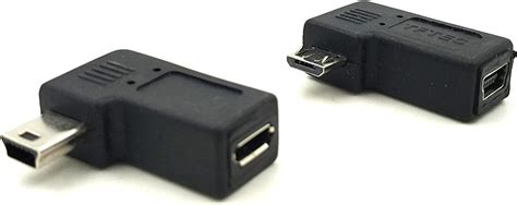 Ecsing 2pcs Mini Usb 5 Pin Male To Micro Usb Female Adapter 90 Degree Left Right