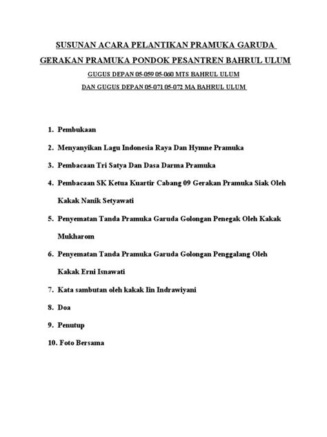 Susunan Acara Pelantikan Pramuka Garuda Pdf