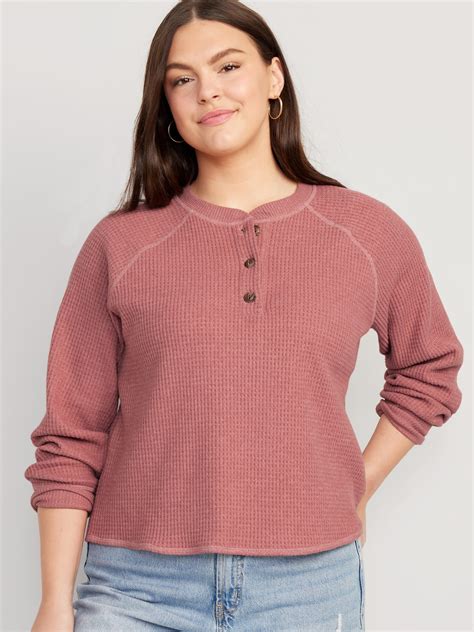 Plush Waffle Knit Henley Top For Women Old Navy