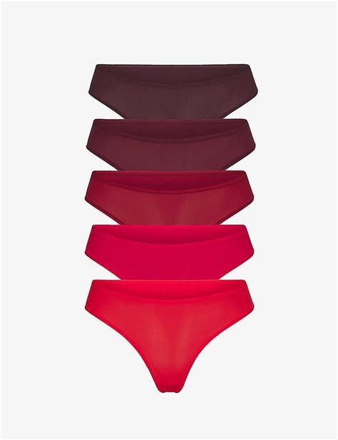 Skims Fits Everybody Low Rise Stretch Woven Thong Set Of Five In Red