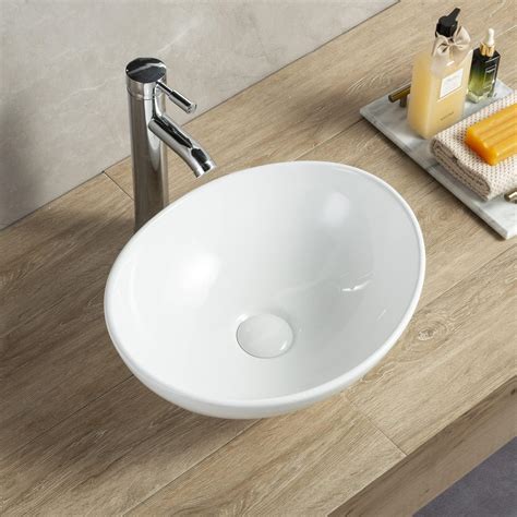 Bathivy 17 Inch Bathroom Vessel Sink With Pop Up Drain White Round Bathroom Sinks Modern