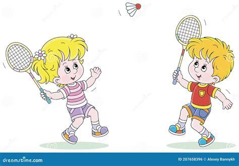 Heureux Petits Enfants Jouant Au Badminton Illustration De Vecteur