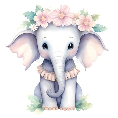 L Phant Mignon Avec Fleurs Aquarelle Clipart Illustration Ai