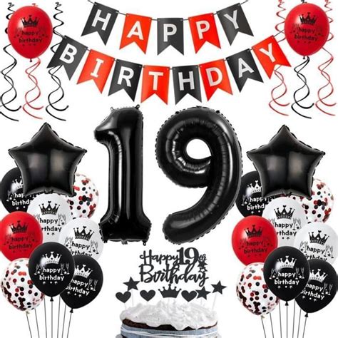 Ballons 19 Ans Anniversaire Rouge Noir 19 Ans Décoration Anniversaire