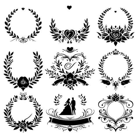 Un Conjunto De Monogramas De Boda Elegantes Silueta Vector Blanco Y