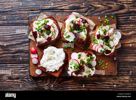 Smorrebrod Danish Open Faced Sandwiches Of Rye Bread Smoked Mackerel