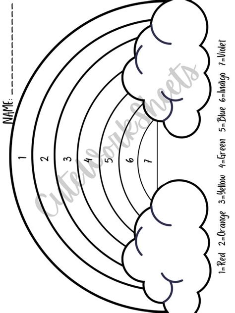 Color By Number Rainbow Worksheet Rainbow Learn Your Etsy