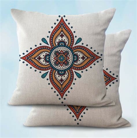 2PCS Cotton Throw Pillow Covers Ethic Mandala Boho Chic Cushion Cover