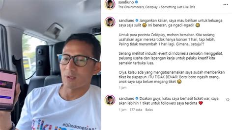 Sandiaga Uno Kesulitan Dapat Tiket Konser Coldplay Usahakan Chris