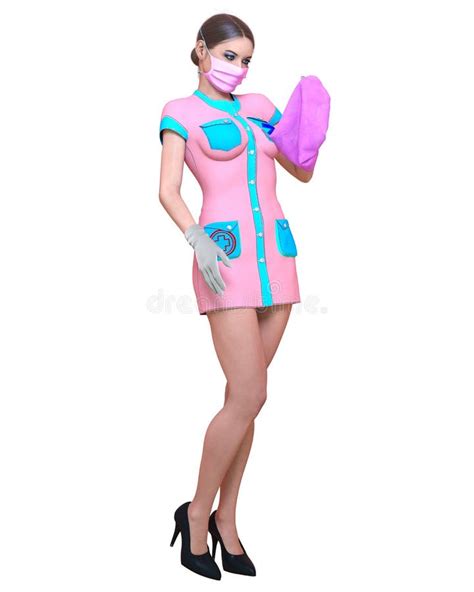 Beautiful Woman Doctor In Sterile Cap Gloves And Mask Stock