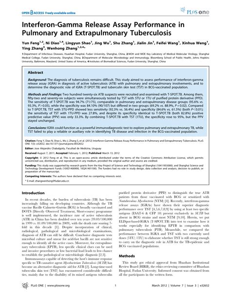 Pdf Interferon Gamma Release Assay Performance In Pulmonary And Extrapulmonary Tuberculosis