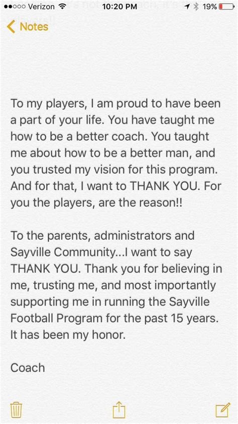 Thank You Letter From Coach To Players